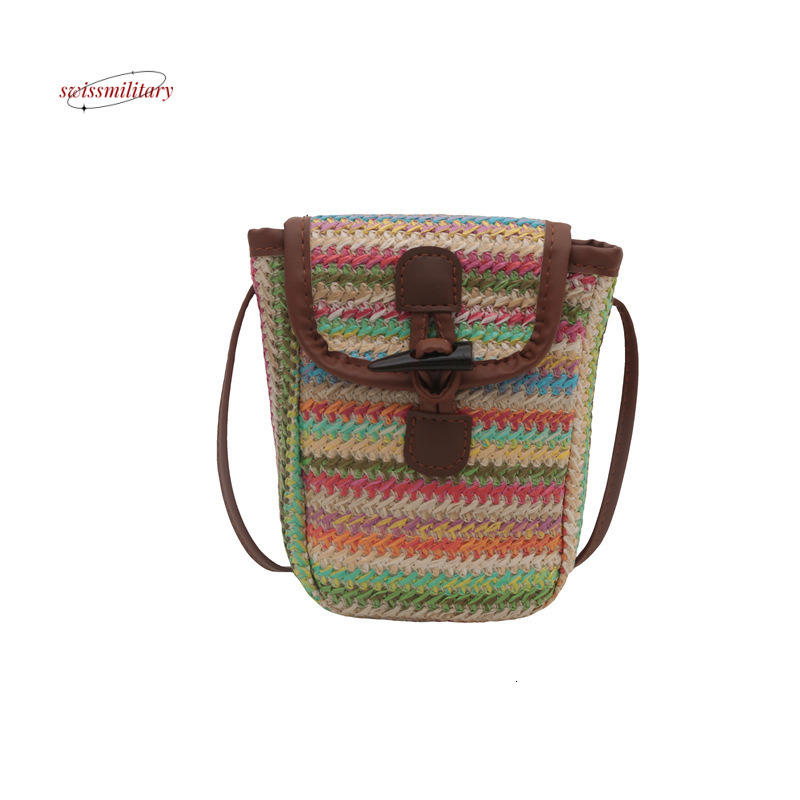 Bohemian style woven mobile phone for women 2024 new stylish niche design striped contrasting versatile crossbody bag #12 swissmilitary