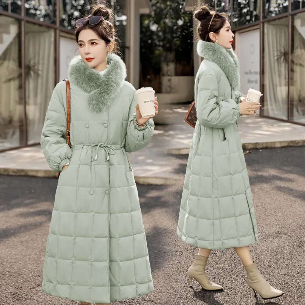 Winter Fox Fur Long Down Jacket Women 2024 Chinese Fashion Warm Outerwear Female Puffer Coat Streetwear