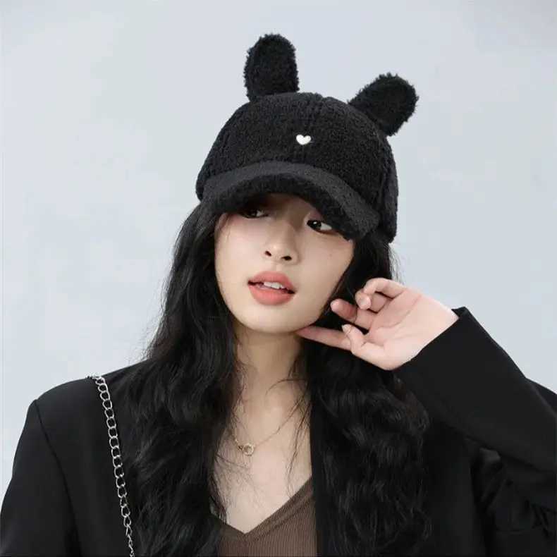 Cartoon Cute Rabbit Ears Plush Baseball Hat Cute Girls Autumn and Winter Warm Lambs Wool Duck Tongue Cap Warm 56-58cmX241018
