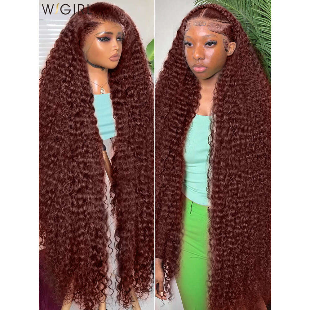 Wigirl HD 36 inch Reddish Brown Water Curly 13x4 Frontal Wigs Colored Deep Wave 13x6 Lace Front Human Hair wig For Women
