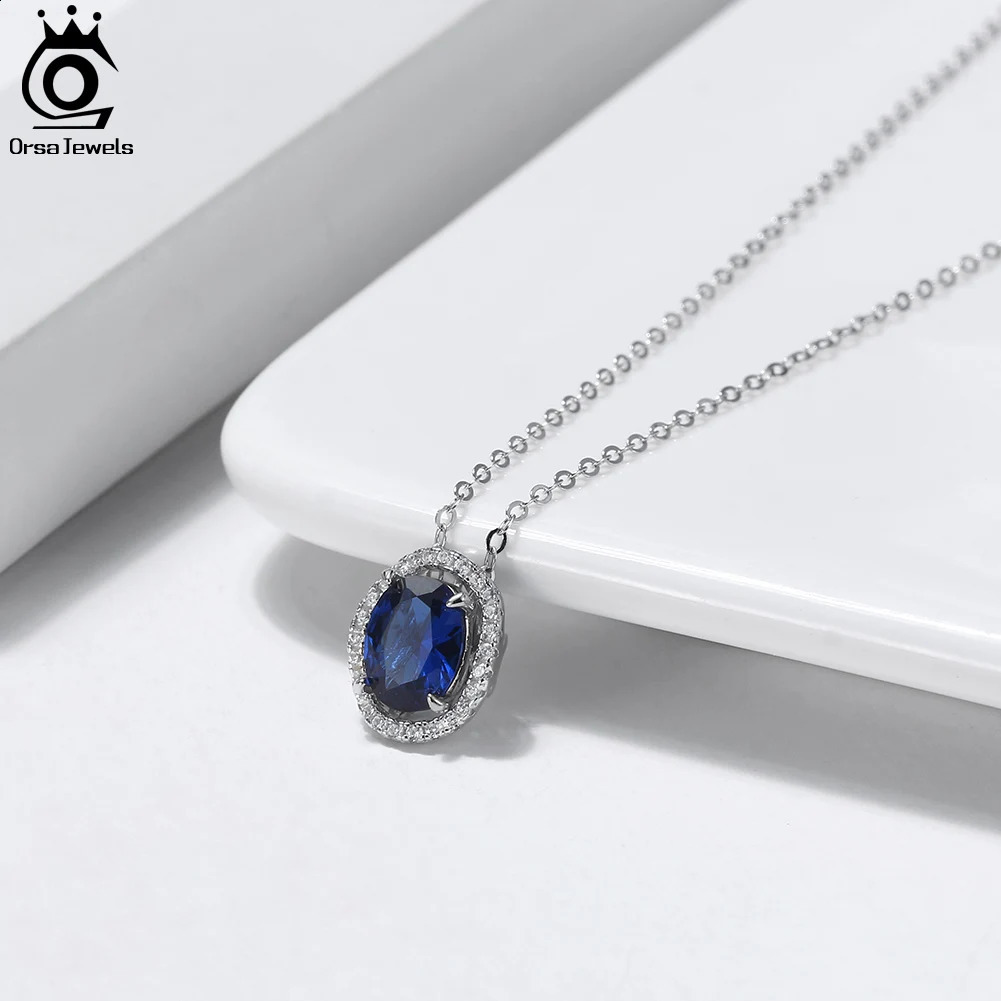ORSA JEWELS Fashion 925 sterling silver jewelry cubic zirconia pendant necklace for womens solid color gemstone chain necklace EQN48 241018