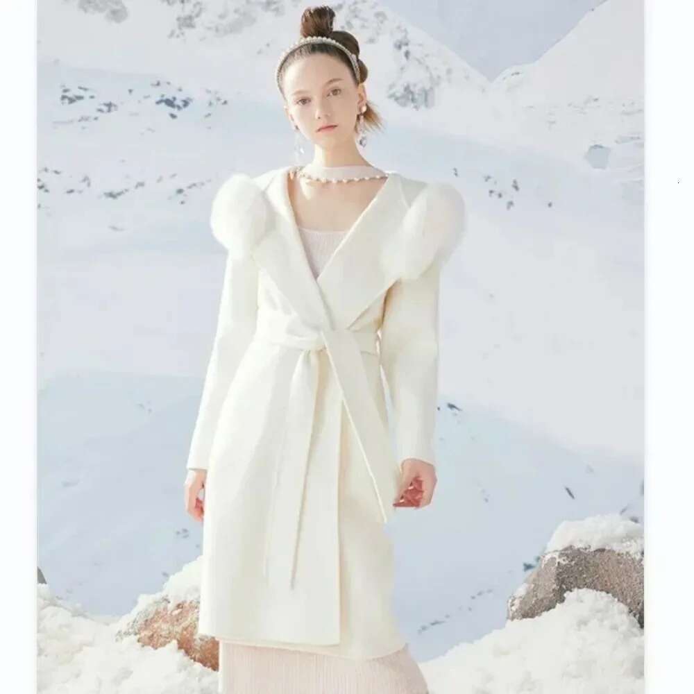 Wool For Women Autumn Winter Natural Fox Collar Hooded Casual Cashmere Woolen Real Fur Coat Fur