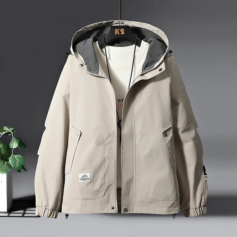 Korean Fashion Hooded Cargo Jacket Men Autumn Winter Loose Jackets Casual Coats High Street Hoodie Outwear 241018