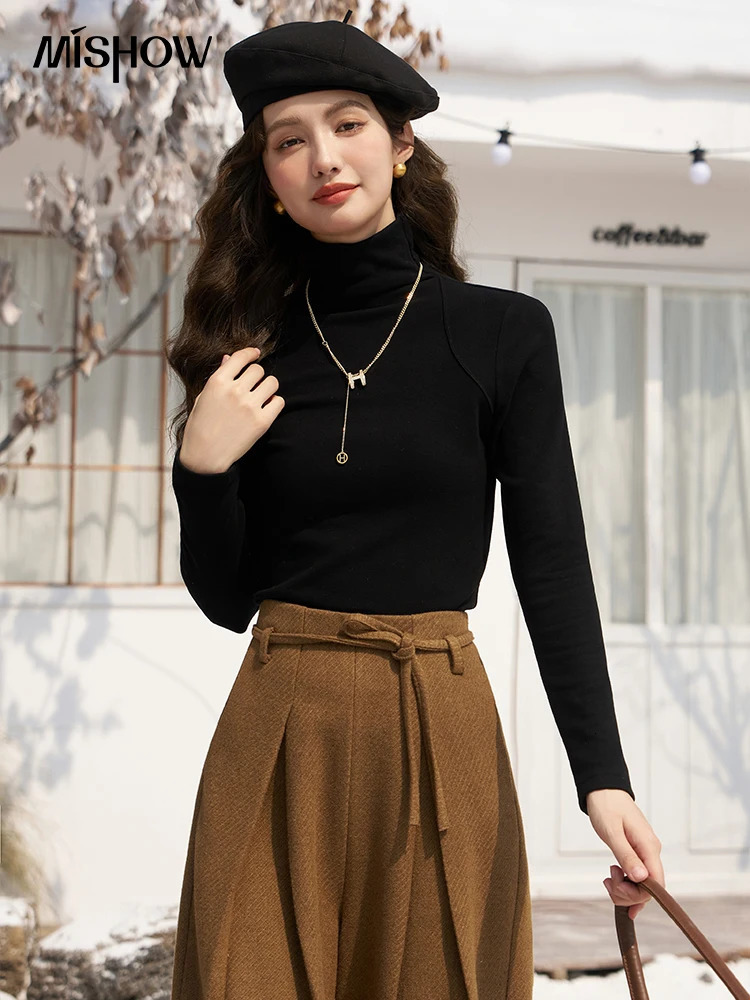 MISHOW Mock Neck Bottoming Shirt Long Sleeve Inner Tops for Women Autumn Winter Fashion Warm Slim Tshirt MXC58Z0290 241018