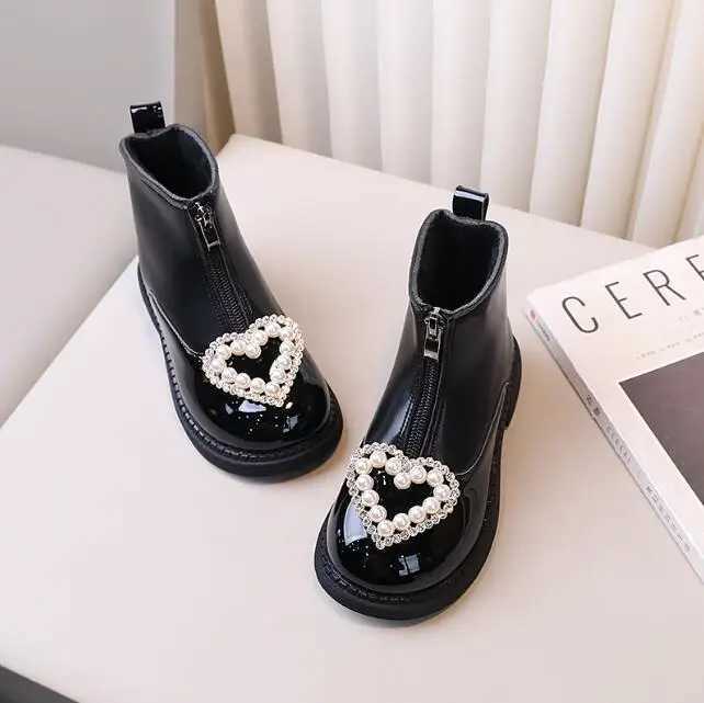 Boots Childrens fashion boots girls Rhinestone princess leather boots breathable childrens sports snow shoes 2024 winter new snow shoes H241018