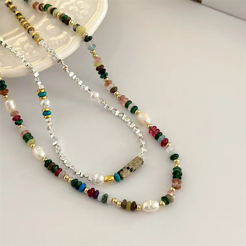 Bohemian handmade colorful irregular stones natural pearl beads simple casual necklaces party jewelry accessories 241018