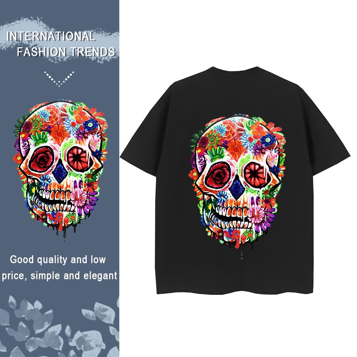 Classic T-Shirts 230g Cotton Breathable Crew Neck High Street Hip Hop skull Tshirt for Man Woman Loose Custom Print Plus Size Tops Shirt