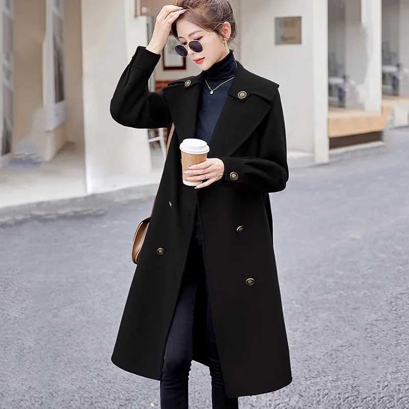 High-end Womens Double-sided Wool Coat Autumn Winter New Casual Trench Coats Female Long Woolen Coats Fashion Parker OvercoatX241009