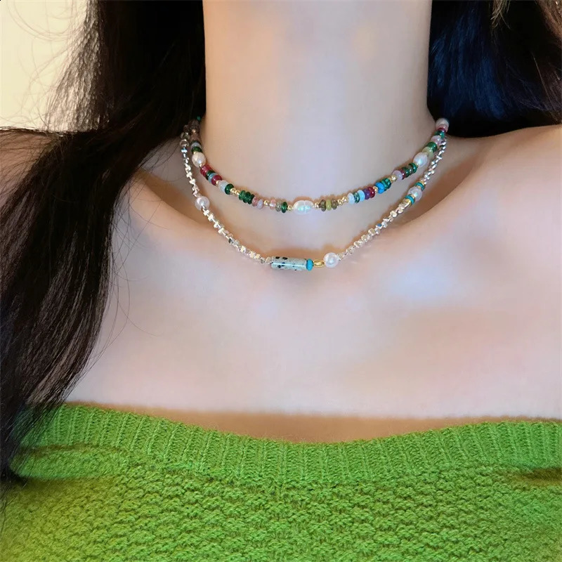 Bohemian handmade colorful irregular stones natural pearl beads simple casual necklaces party jewelry accessories 241018
