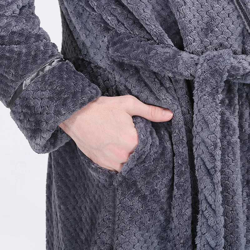 Autumn Winter Thick Flannel Couples Long Robe Sleepwear Warm Coral Fleece Bathrobe Loungewear Loose Casual Home Wear NightwearXJ241018