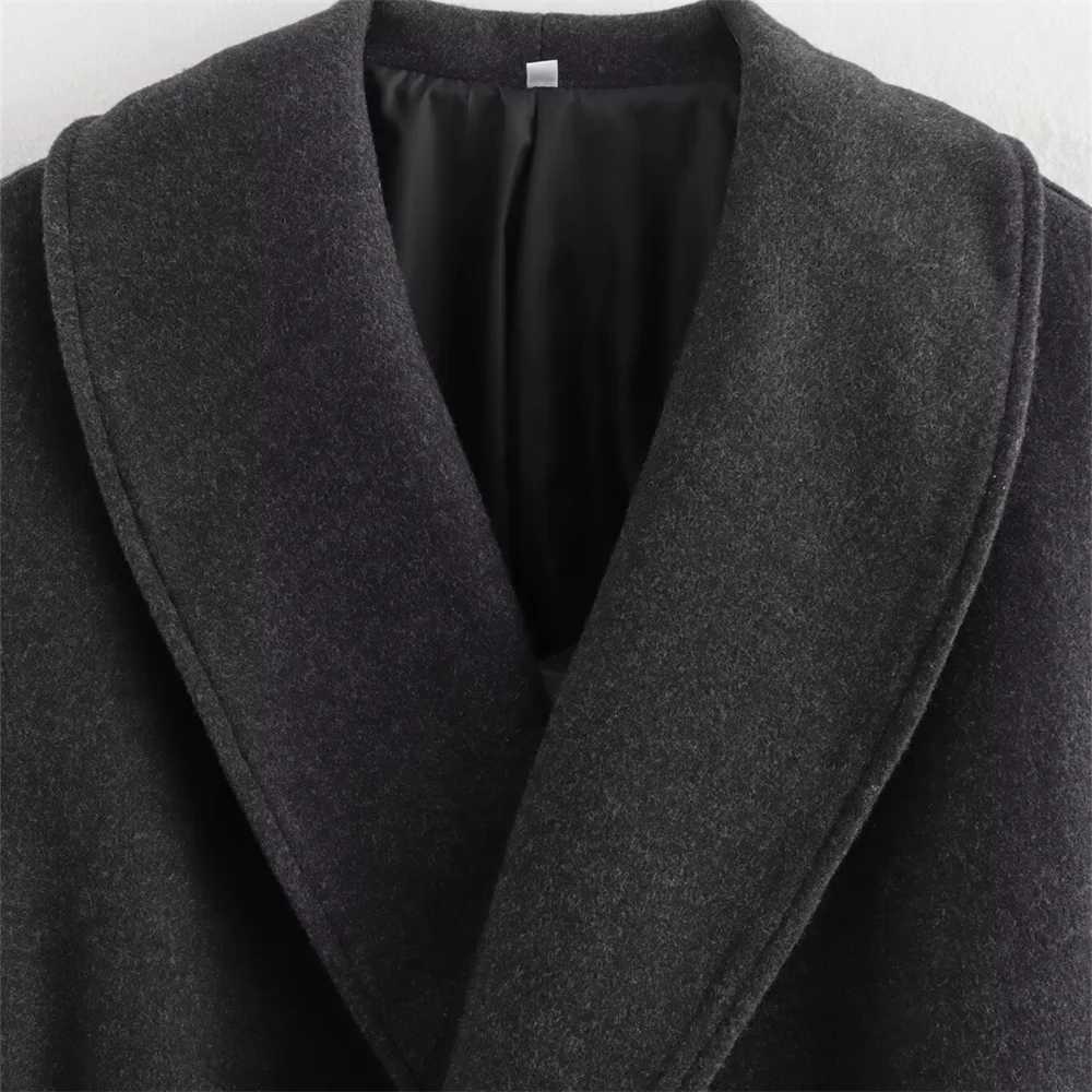 PB ZA 2024 early autumn new womens clothing fashion casual simple versatile mid-waist tie long woolen trench coatX241009