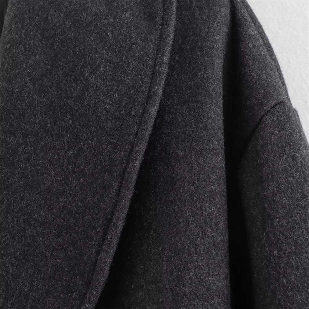 PB ZA 2024 early autumn new womens clothing fashion casual simple versatile mid-waist tie long woolen trench coatX241009