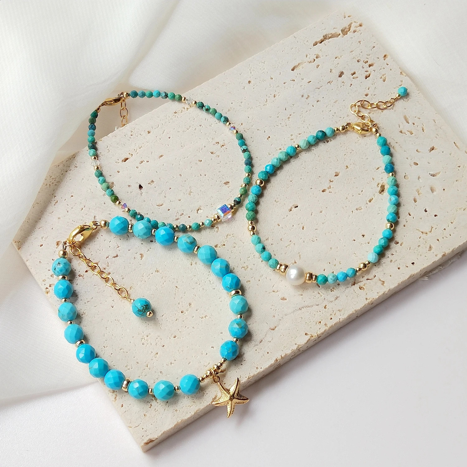 Lii Ji Green Pine Stone Beads 14K Gold Filled Bracelet Natural Stone 3mm/4mm/6mm True Pearl Austrian Crystal Handmade Jewelry 241018
