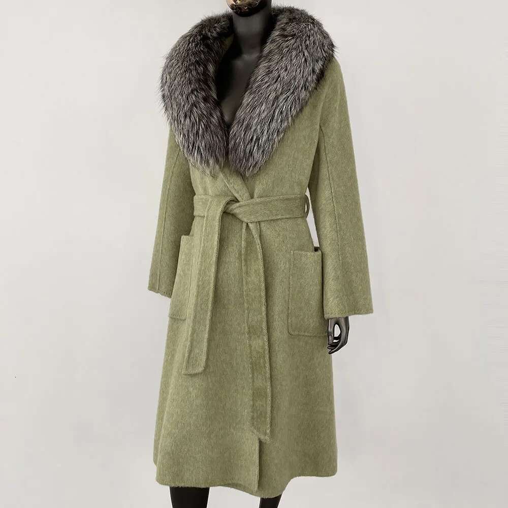 Modern European Street Female Woolen Natural Long Fashion Casual Clothes For Women Winter Real Fox Fur Coat Wool Jacket