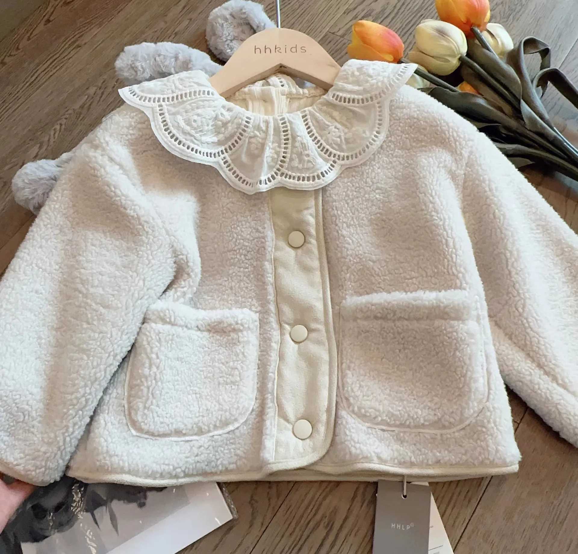 Jacket Korean childrens clothing winter for boys and girls wool loose jacket thick cotton round neck pocket solid M241018