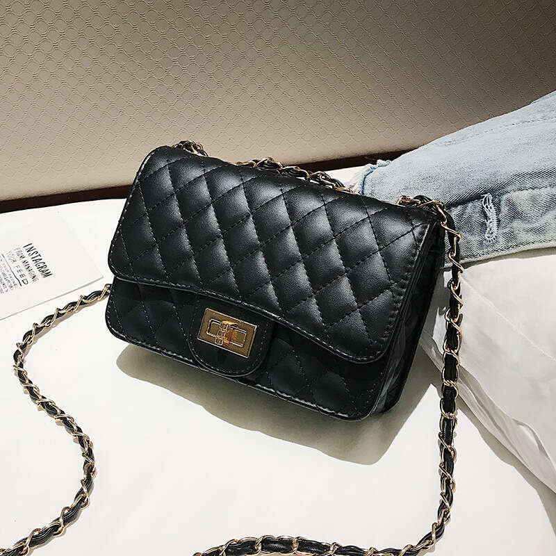 2024 New Trendy Korean Edition Lingge Chain Fragrant Wind One Shoulder Diagonal Straddle Women's Versatile Small Square Bag