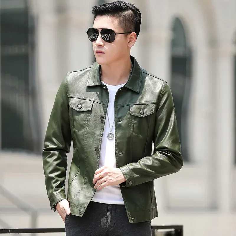 Korean fashion slim fit mens leather jacket mens new mens leather jacket casual jacket Y241018