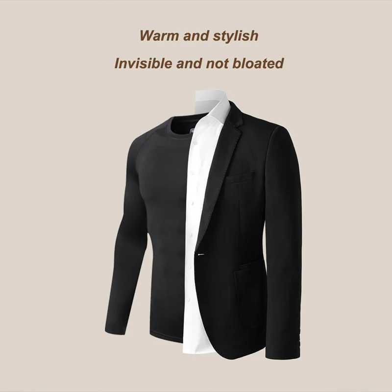 Men's Thermal Underwear Mens Flce Thermal Underwear Winter Warm Turtleneck Long Johns Kids Black Thermal Shirt Long Slve Bottom Second Skin Tight