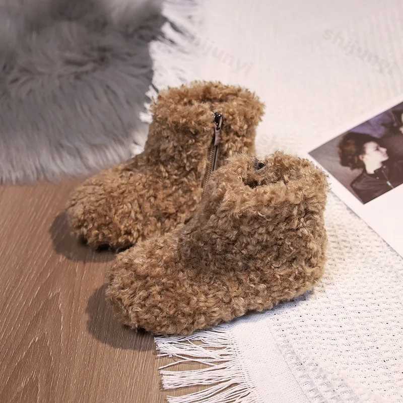 Boots 2024 Winter Childrens Snow Boots Composite Wool Warm Ramsworth Plush Baby Shoes Exquisite Gift Fashion Childrens Casual Shoes H241018
