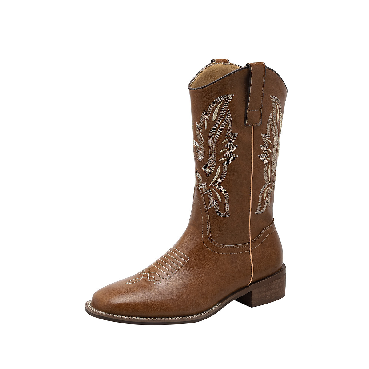 Star Style Western Cowboy With Thick Heels And V Neck Embroidered Knightly Boots Oversized Women S Chubby Mm Ddmythur