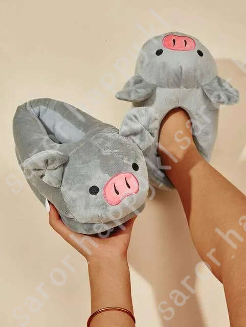 Cute Pig Winter New Women Slipper Heel Cover Warm Slippers Soft Fur Warm Indoor Comfortable Home Fluffy Home Slippers Shoes 929