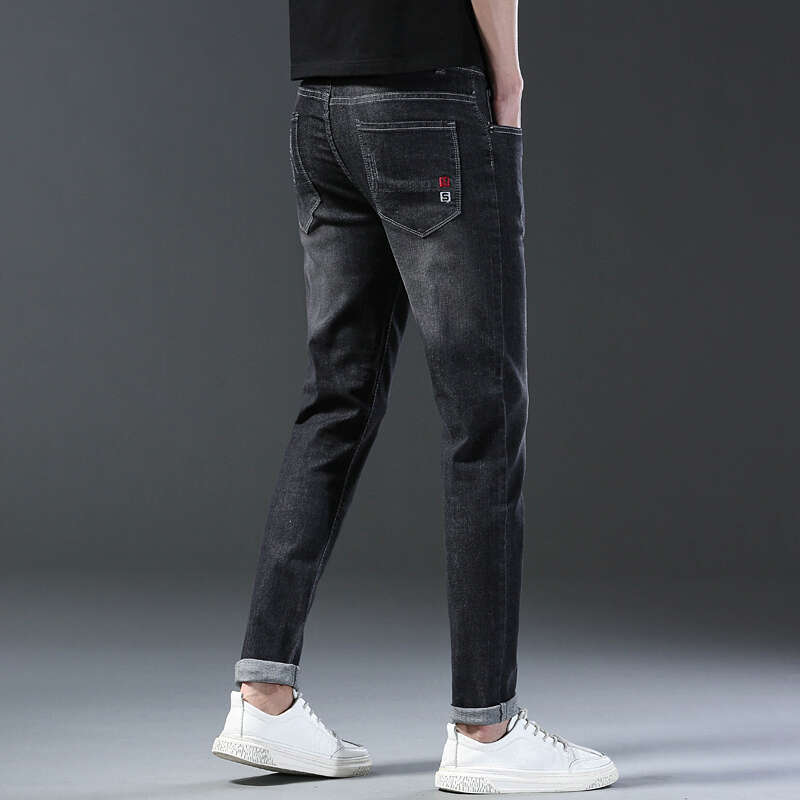 New Arrival Men's Jeans Straight Slim Elastic Korea Fashion Casual Denim Trousers Male Pants Grey Black Dropship