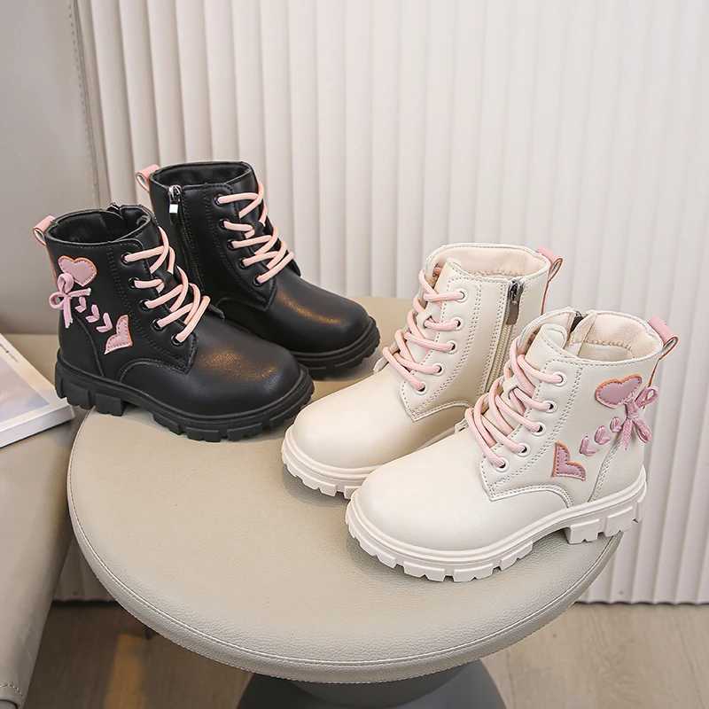 Boots Girls Ankle Boots Children Fashion Boots Elegant Zipper Love Pattern Kids Princess Leather Boots Anti-Slippery Size 26-37 H241018