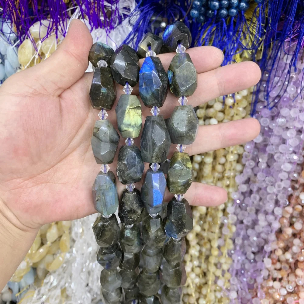 Natural Labrador Sea Blue Gem Hand Cut Face IRREGULAR Loose Bead DIY Bracelet Necklace for Jewelry Making Accessories 241017