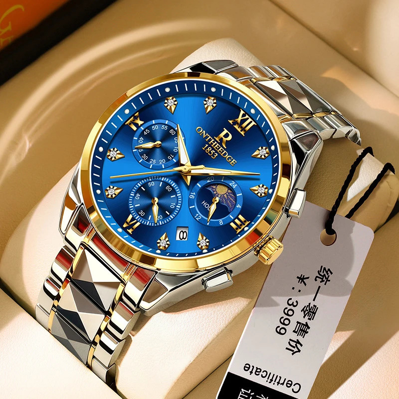 y watch casual sports stainless steel strap fashionable quartz date display mens night light 241009