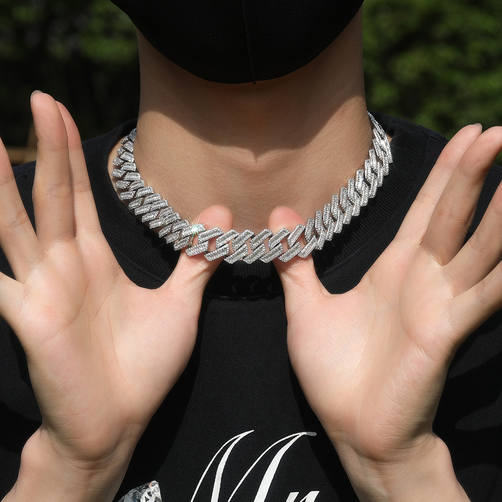 18mm Hip Hop Miami Cuban Link Chain Baguette Cubic Zirconia Necklace 18k Gold Iced Out Full Diamond Curb Chains Cool Punk Rock Grunge Rapper Jewelry C