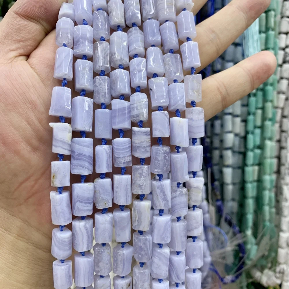 Natural Sea Blue Gemstone Tiger Eye Blue Lace Agate Bucket 8x14mm Iris Pine Bead DIY Bracelet Jewelry Making 241017