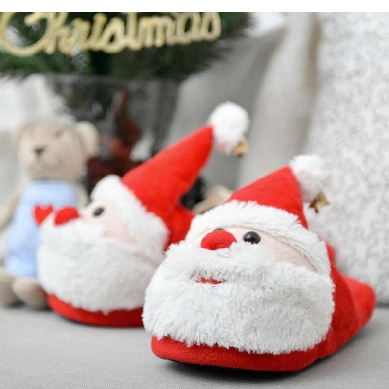 Hairy Santa Claus household slippers heel wrap anti slip thick soled cute mens and womens Christmas warm shoes winter241018bj