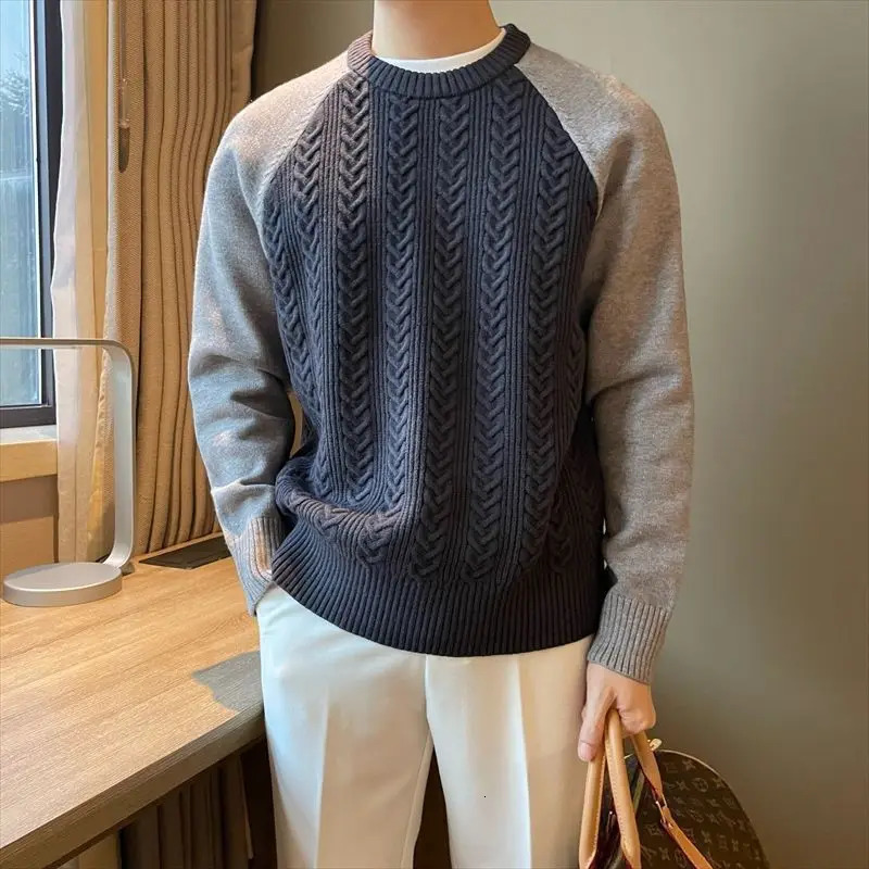 Sweater Mens Versatile Contrast Color Letter Fashion Casual Knitting Trend Minimalist ONeck Loose Long Sleeved Tops 241018