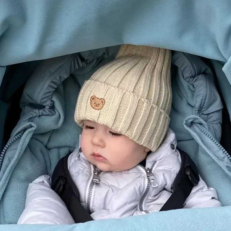 2023 Korea Spring Autumn Kids Boys Hat Candy Color Baby Boys Beanies Knit Hat Baby Girls Bear Head Embroidery Kids Knitted Hat LX241018