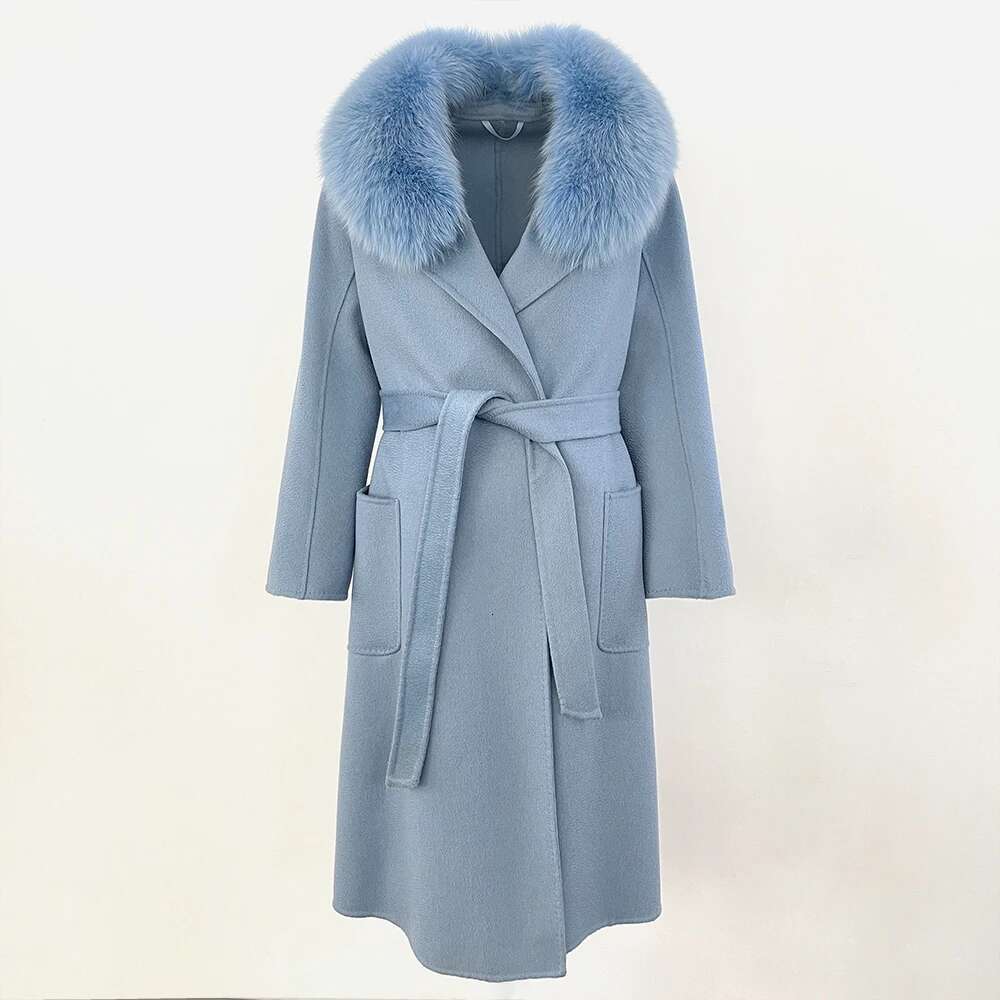 Clothes For Lady Long Coat Natural Real Fox Fur Jacket Winter Wool Woolen Ladies Handmade Women Warm Outerwear 2024 Casual
