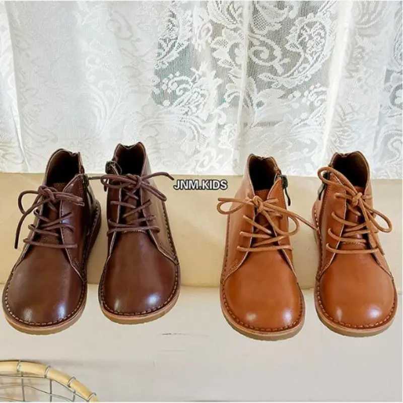 Boots Korean version childrens boots 2024 autumn and winter fashion trend genuine leather childrens zipper shoes anti slip girls boots H241018