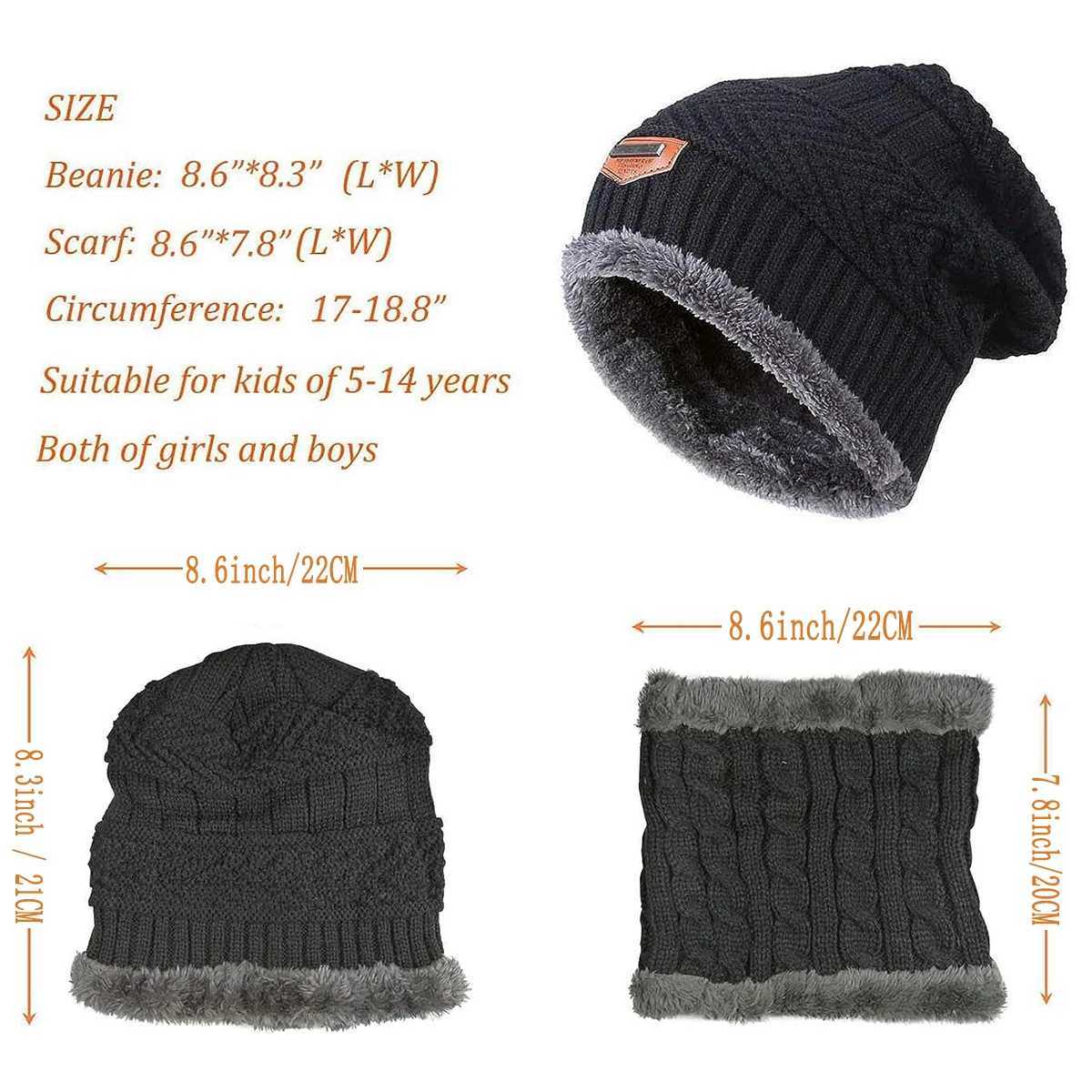 5-14 Years Kids Warm Knitted Hat Scarf Set Children Autumn Winter Hat Soft Knitted Cap Bonnet Infant Kids Hat For Boys Girls LX241018