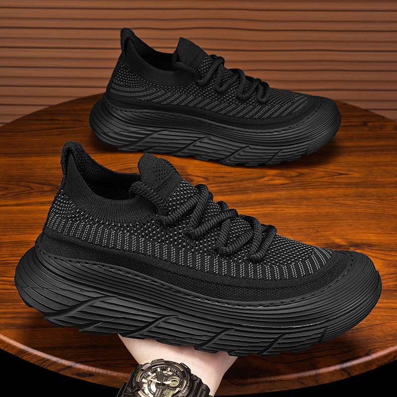 Men's breathable mesh coconut summer trend, one legged lazy fly woven shoes, versatile thick soled running and leisure shoes