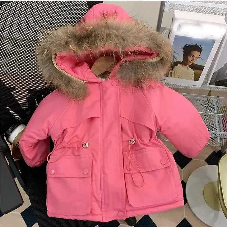 Winter childrens coat plush cotton apron jacket girls clothing Korean childrens park fashion hooded childrens coat 2-8Y M241018