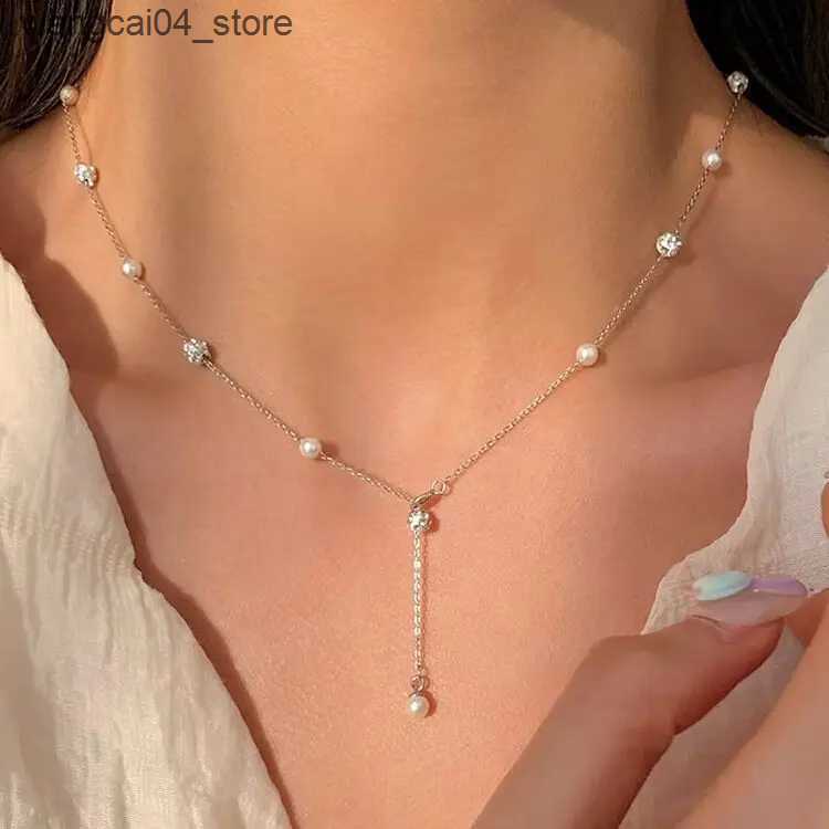 Chokers PONYKISS 925 sterling silver zircon pearl round necklace suitable for womens fashion geometric fine jewelry minimalist accessories L240910
