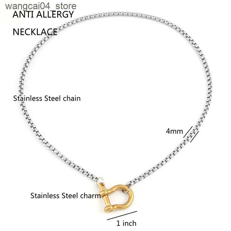 Chokers Stainless steel horseshoe charm necklace womens Rolo box chain gold necklace mens jewelry L240910