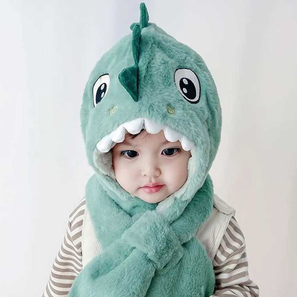 Children Winter Hats Scarf Set Beanies Kids Plush Dinosaur Warm Hat Scarf Set Fashion Boys Girls Windproof Ear-flap Cap LX241018
