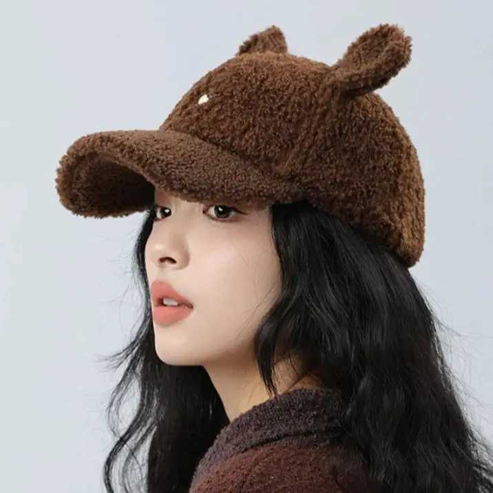 Cartoon Cute Rabbit Ears Plush Baseball Hat Cute Girls Autumn and Winter Warm Lambs Wool Duck Tongue Cap Warm 56-58cmX241018