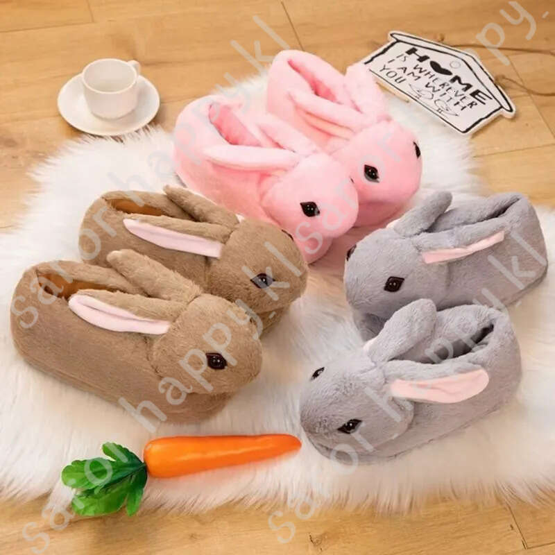 Cute Cartoon Rabbit All Inclusive Winter Warm Home Slippers Adult Girl Lady Plush Head Silent Indoor Floor Women Fun Slippers 102