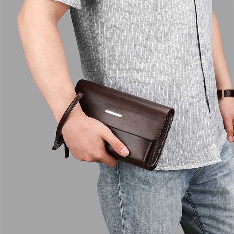 Mens luxury clutch bag PU leather bag zipper long wallet passport holder phone bag porter accessories bag mens briefcase Z241018