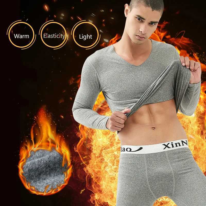Men's Thermal Underwear Fancy Winter Hot Underwear Mens Long Wear Johns Kp Warm Hot Clothing Mens Hot Underwear Plus Velvet Size L-XXXL Y241018Y1