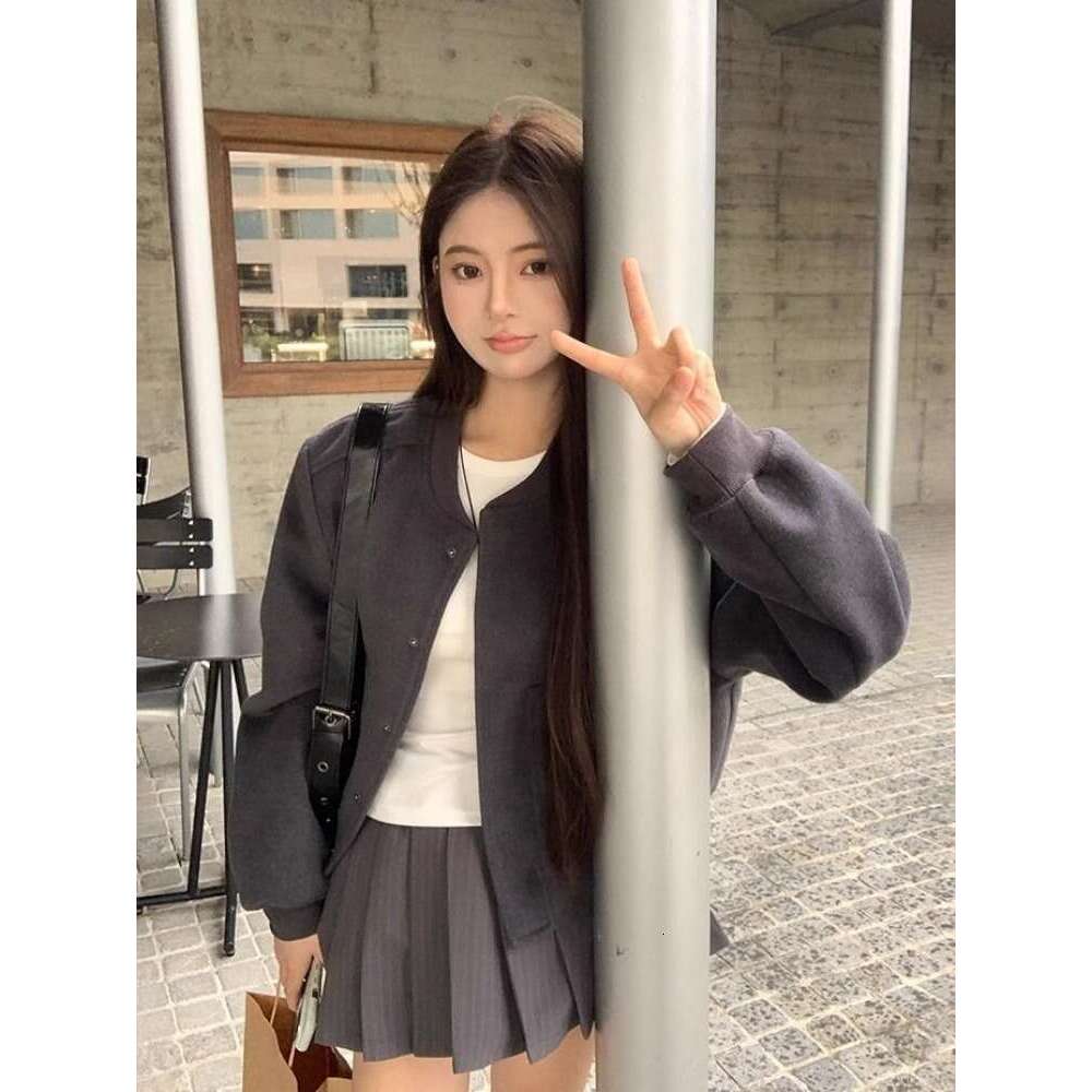 American Street Vintage Hoodie Baseball Jacket 2024 Autumn New Gray Coat Women Y2k E-Girl Long Sleeve Zipper Tops Mujer