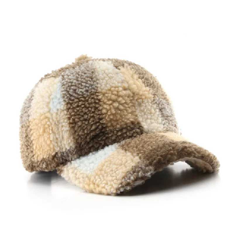 Baseball Cap Woman Lamb Wool Plaid Hats Winter Autumn Snapback Thickwarm Caps Female Casual Sun Visor Trucker HatsX241018