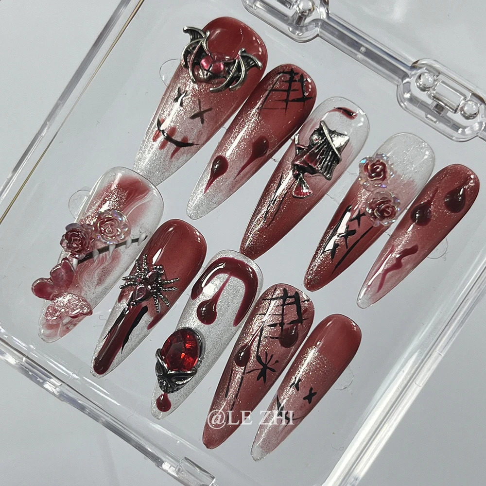 Fashion Dark Wind Wearable Press on Nails Retro Style Rhinestones Detachable Reusable Full Cover Nail Tips 241017