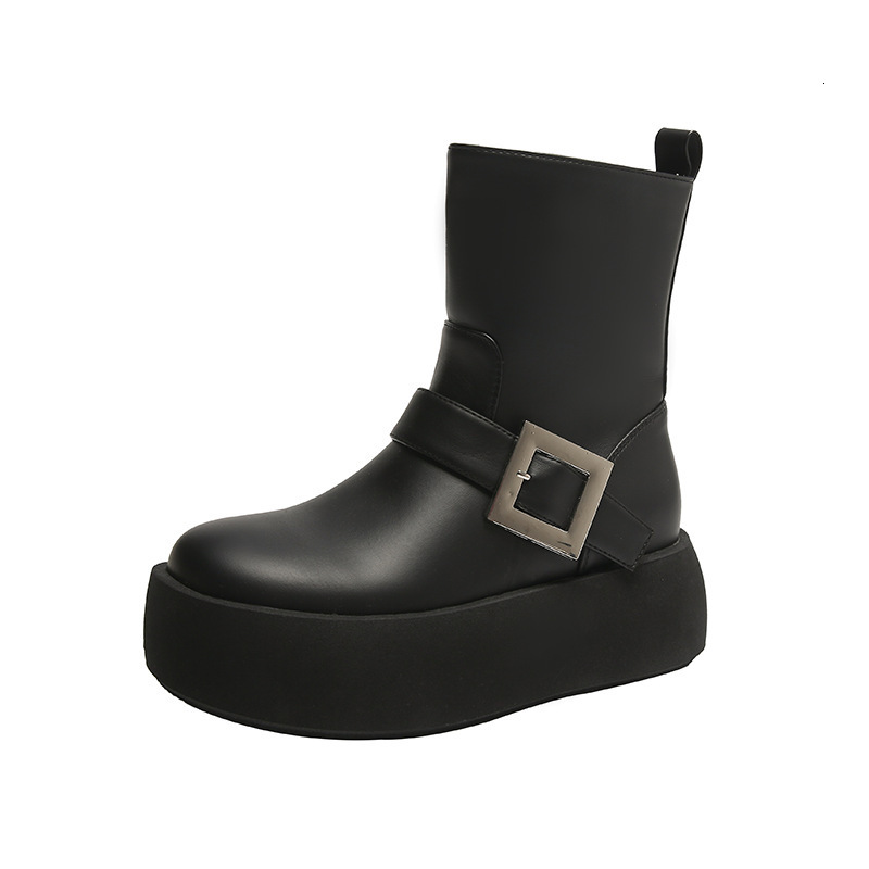 2024 Thick Bottom Versatile Short Black Martin Boots Women's Autumn/Winter Single Boots 2024 New Short Boots